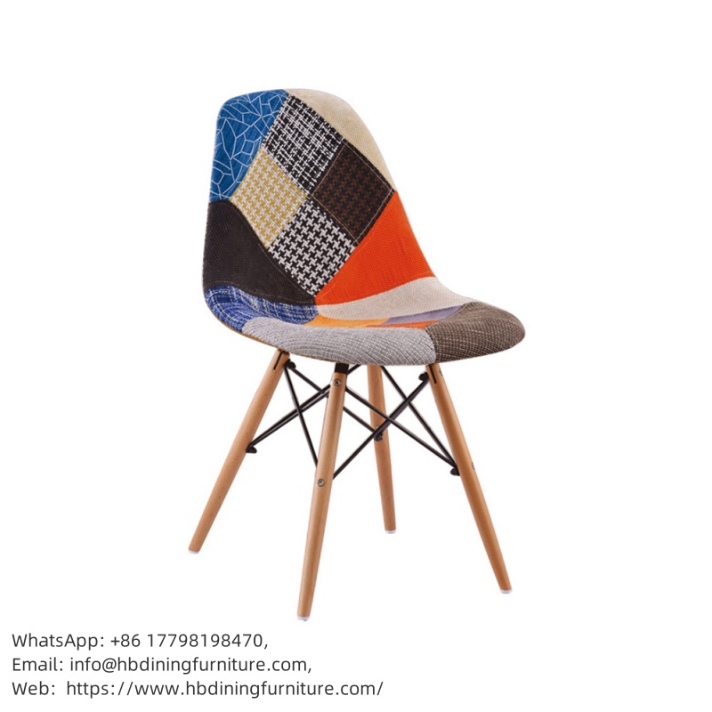 Patchwork Fabric Chair High Back Wooden Legs DC-F01