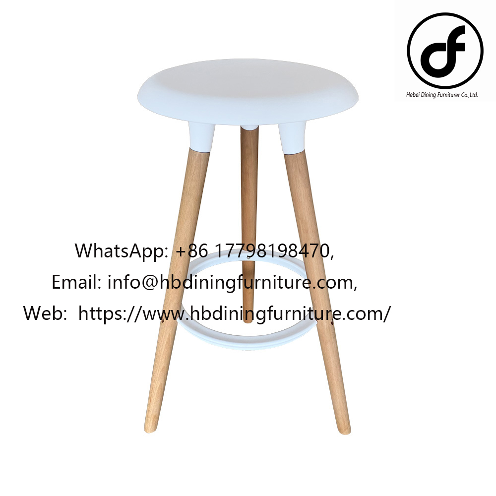 Wood style wooden leg plastic high bar stool