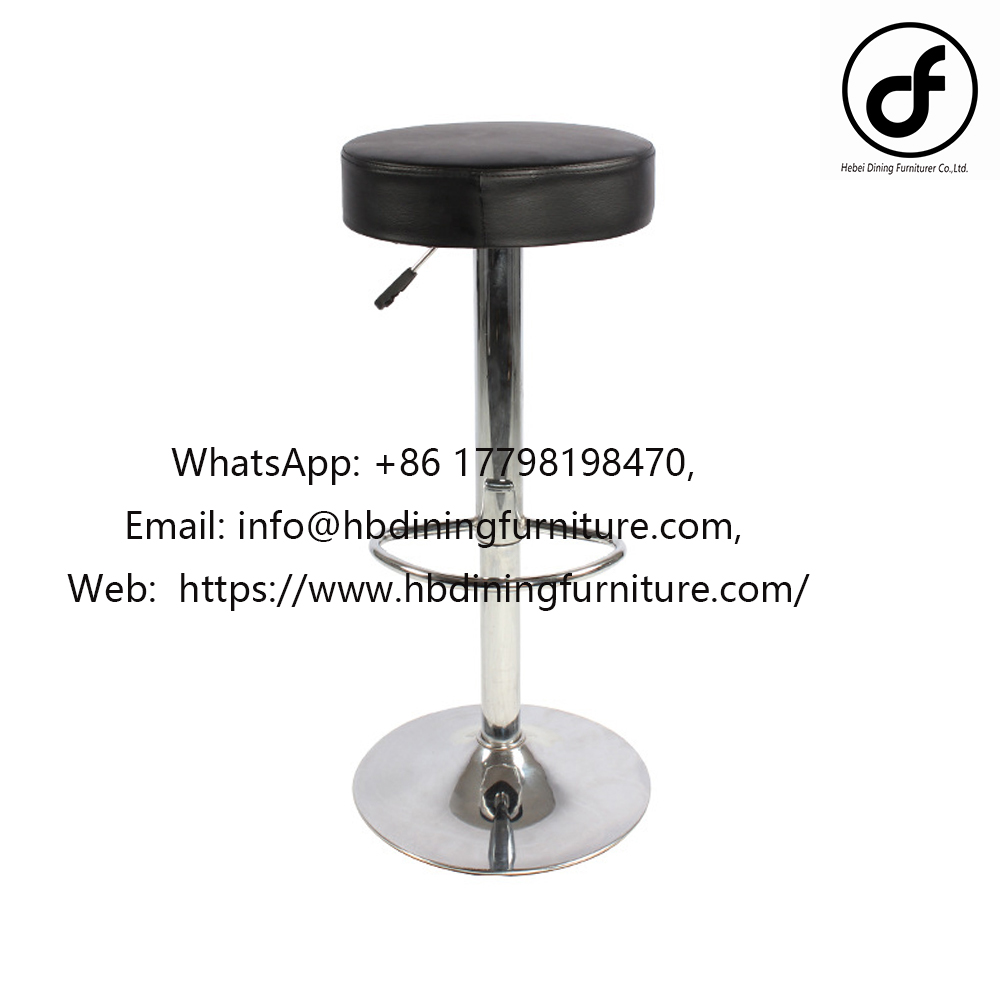 White leather lifting swivel high round bar stool