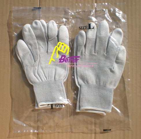  13 нейлон углерода guage и медные бесшовные трикотажные подкладки, смоченной PU пальца перчатки