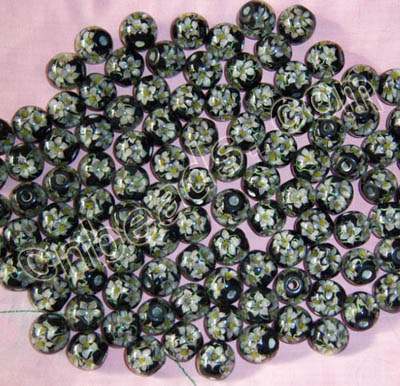 20mm round black lampwork glass beads with flowers inside handmade china beads
