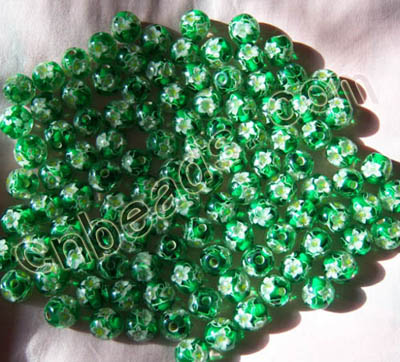 20mm round green lampwork glass beads with flowers inside handmade China beads