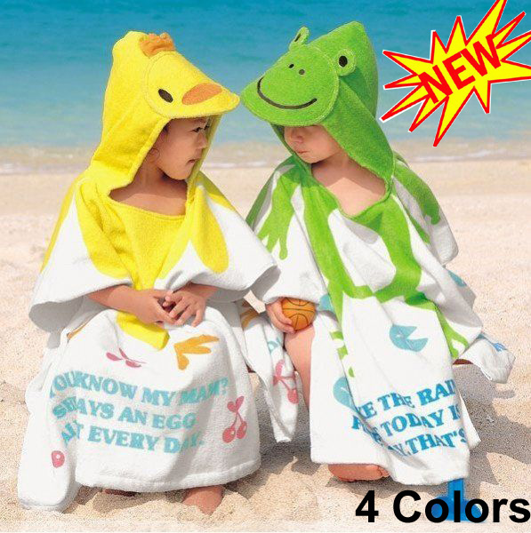 Baby Kid Child Toddler Soft Cotton Cartoon Animal Bathrobe Bath Towel Bath Beach Costume Coat Wrap Hooded Robe--4 Colors Available