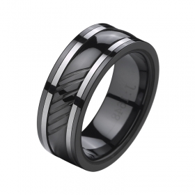 不锈钢镶嵌槽黑陶瓷婚礼带环
