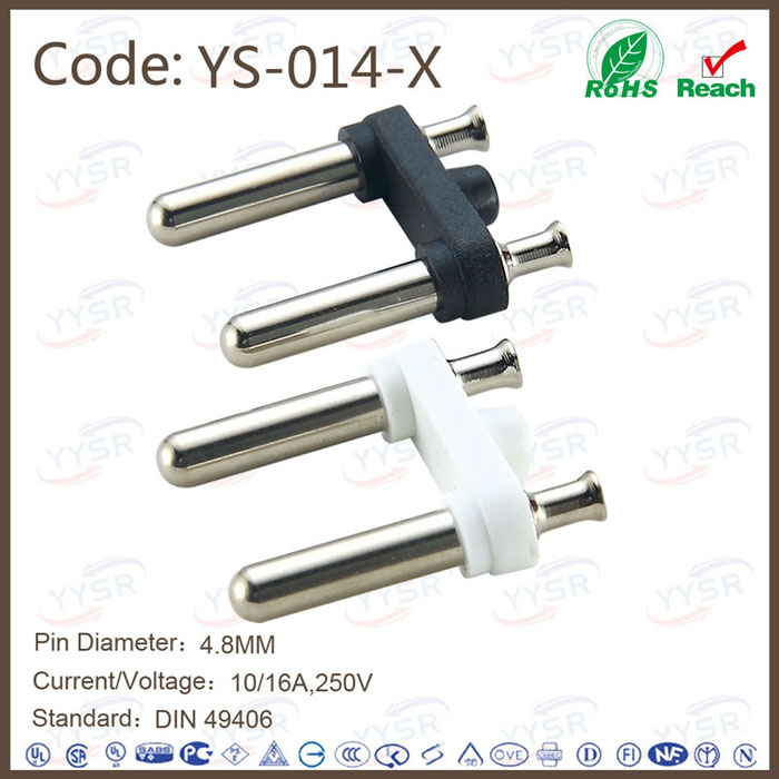 YS-014-X 4.8mm mid-east plug insert(ac power connector,din 49406 standard 10/16amp plug)