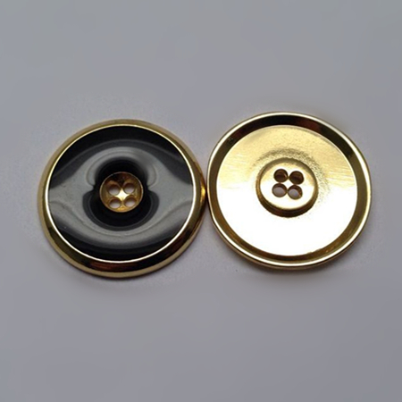 Sewing Button 4 Holes Shiny Gold With Black Enamel