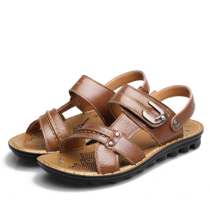 	genuine leather open toe flat outdoor casual sandals for boys and mens