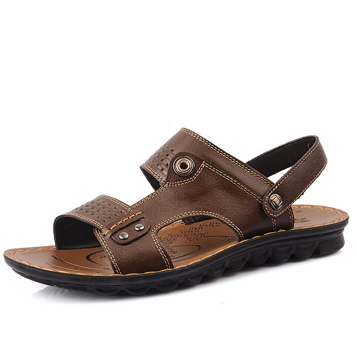 	 genuine leather open toe flat outdoor casual sandals for boys and mens 