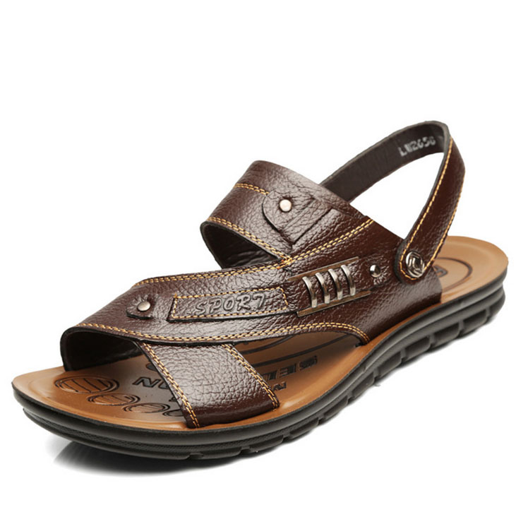 	 genuine leather open toe flat outdoor casual sandals for boys and mens 
