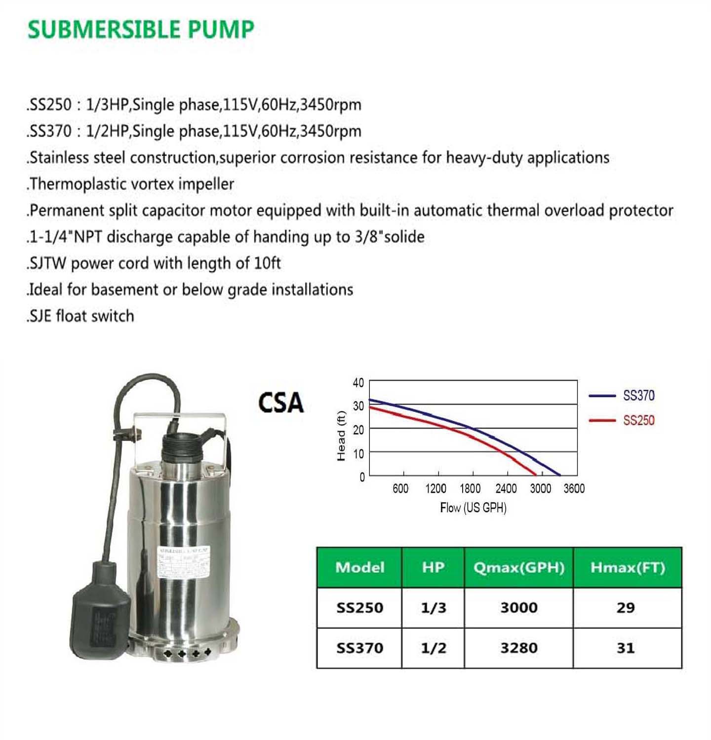 SUBMERSIBLE PUMP SS250 SS370
