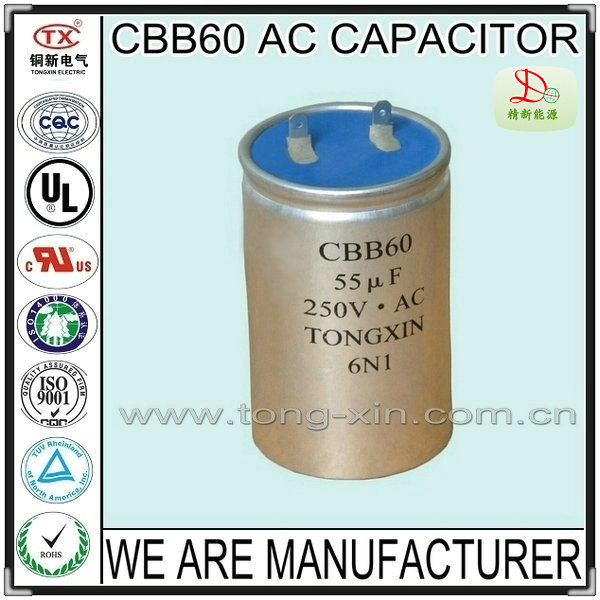 2014 Hot Sale Good Capacitance Stability Excellent Self-healing Property CBB60 AC MOTOR CAPACITOR