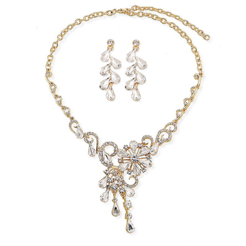 bridal cubic zirconia jewelry sets flower pendant