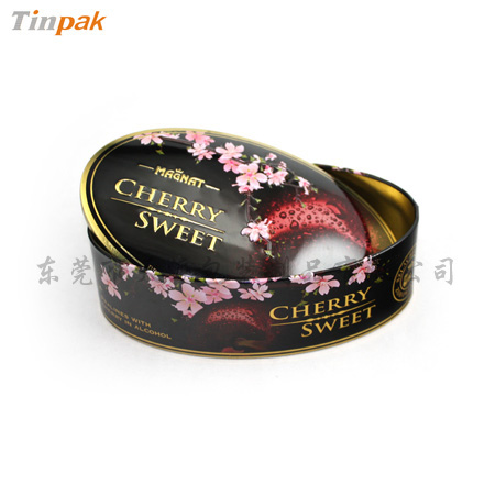 embossed oval shape tin box with dome lid