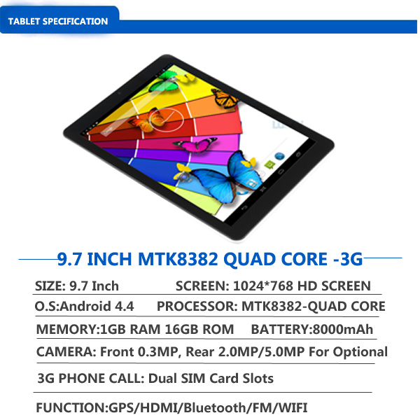 High quality 9.7 inch quad core tablet pc 