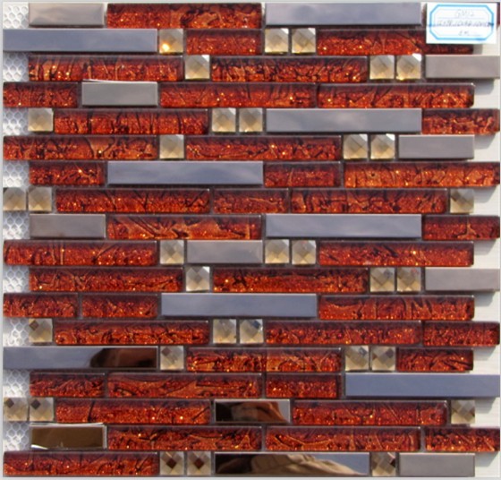 GM20 Glass edge strip mix stainless steel metal mosaic wall tiles 