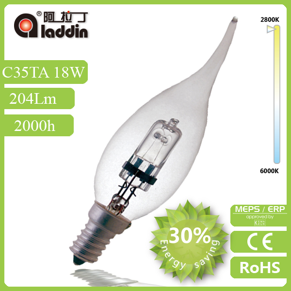 aladdin c35ta halogen lamp with e14 base with CE ROHS ERP