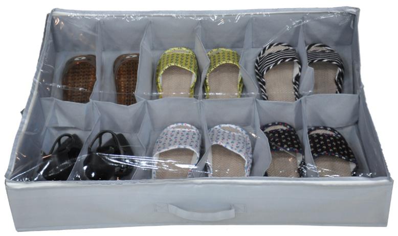 Grey 12 Compartments Underbed Shoe Box