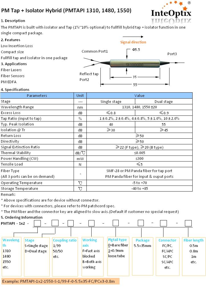 PM Tap + Isolator Hybrid (PMTAPI 1310, 1480, 1550)