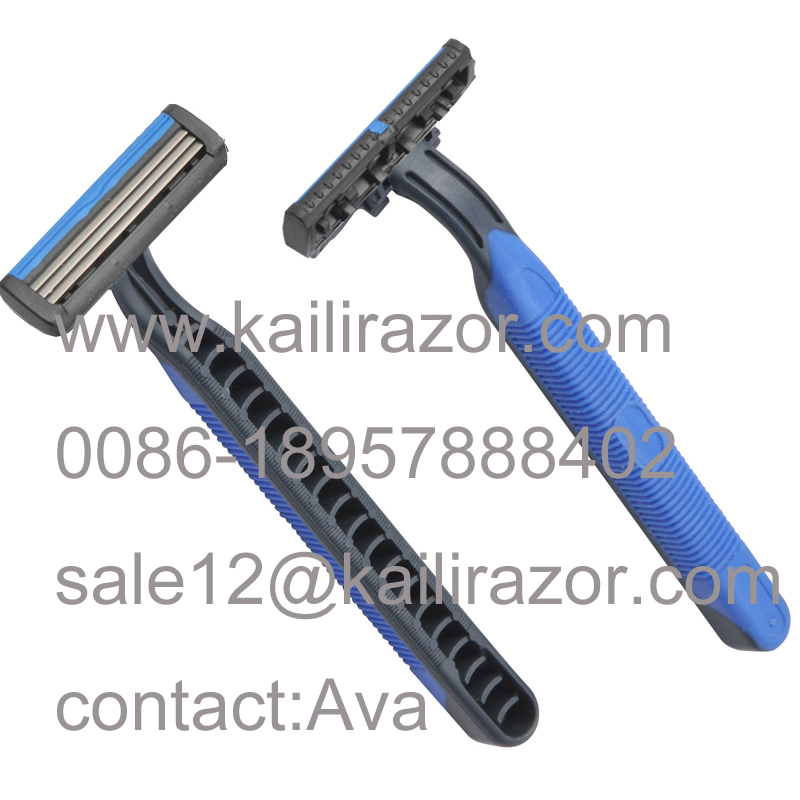 three blade rubber handle disposable razor KL-321L
