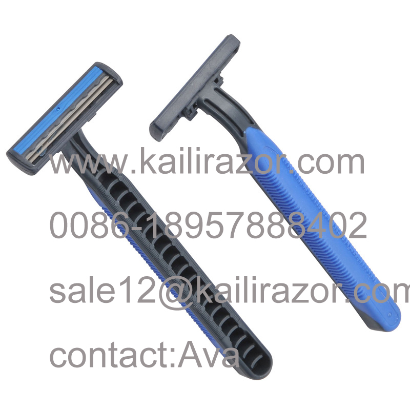Twin blade rubber handle disposable shaving razor 
