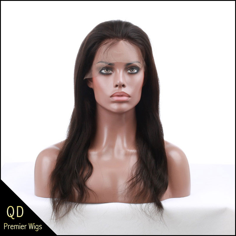 Indian remy hair natural straight full lace wigs， 