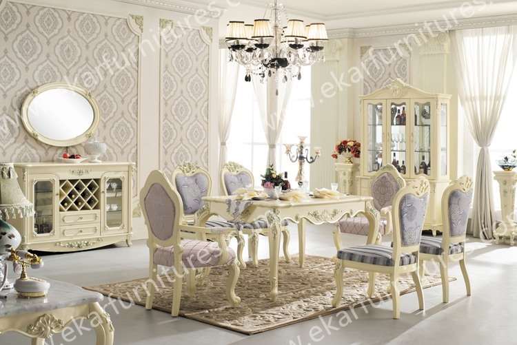 Обеденный стол набор классический белый итальянский, обеденный стол 6 стульев белый