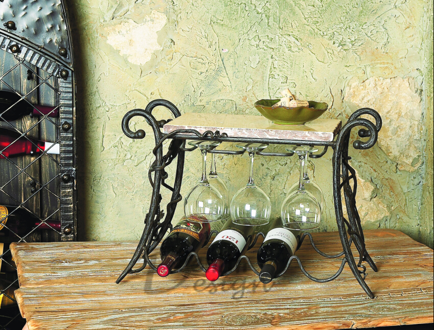 Bar Decoration Table Accessory Vineyard Series 4 Bottle Wine & Glass Cup Rack Set