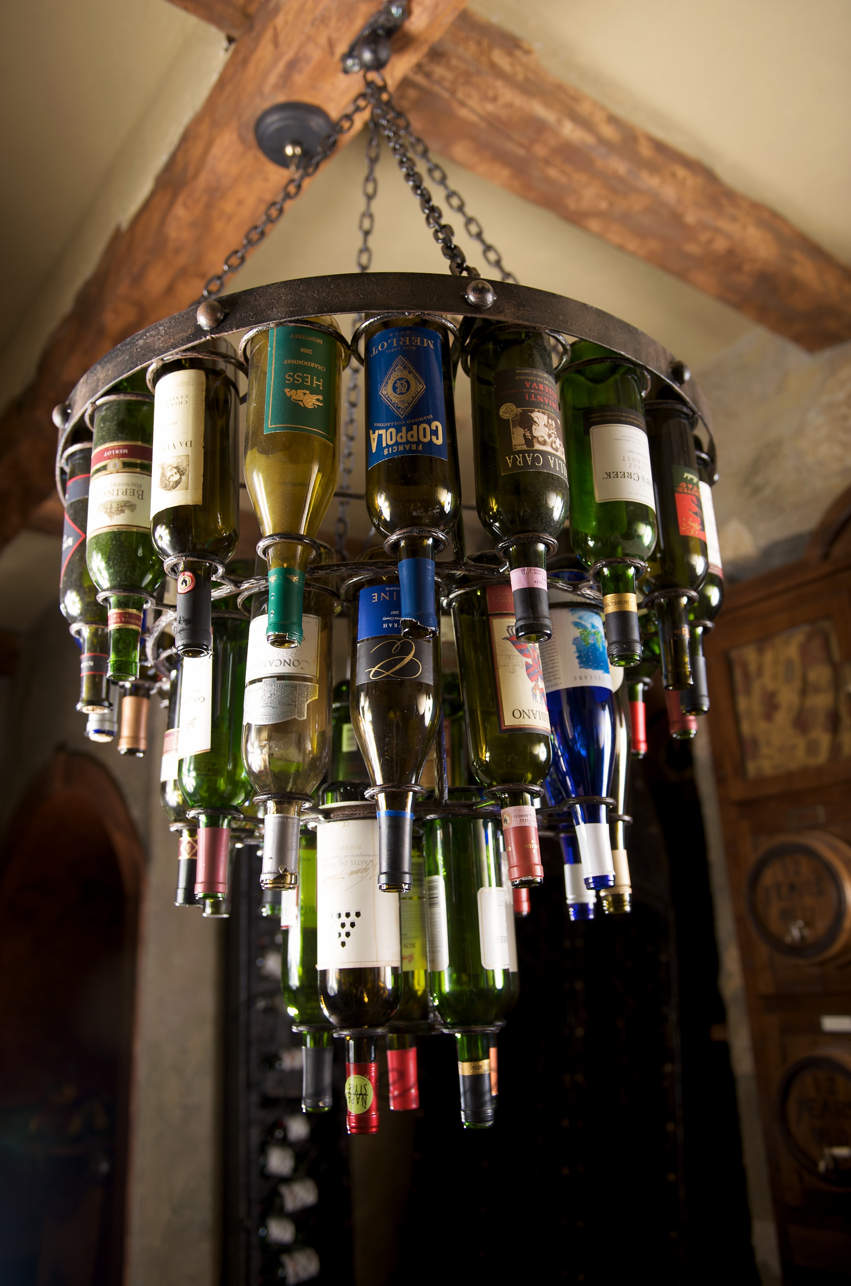 Wrought Iron Roof Wine Rack for Holding 38 Bottle Wine Chandelier Bar Wine Storage Decoration