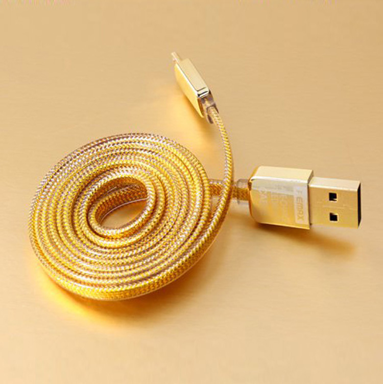 High Quality Remax Golden Charging and Data 2 in 1PVC Copper Core 2.1A 1.0m Lightning Plug Cable