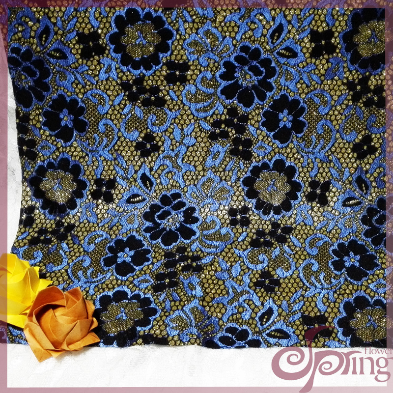 [F71527] блеск цветочный проклеенное кружево ткань для одежды (синий)