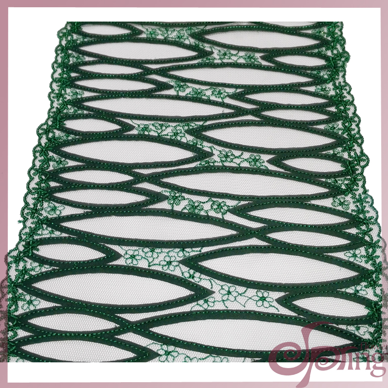 [F22099T] Applique jacquard netting embroidery lace trimming fabric for dress (green)