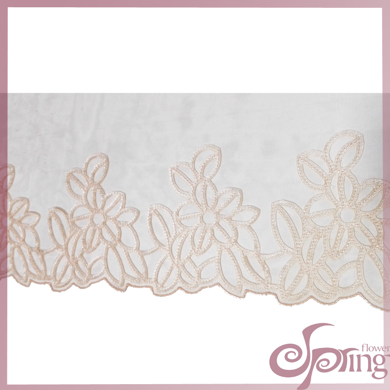 [F22095T] Floral applique embroidered netting lace fabric