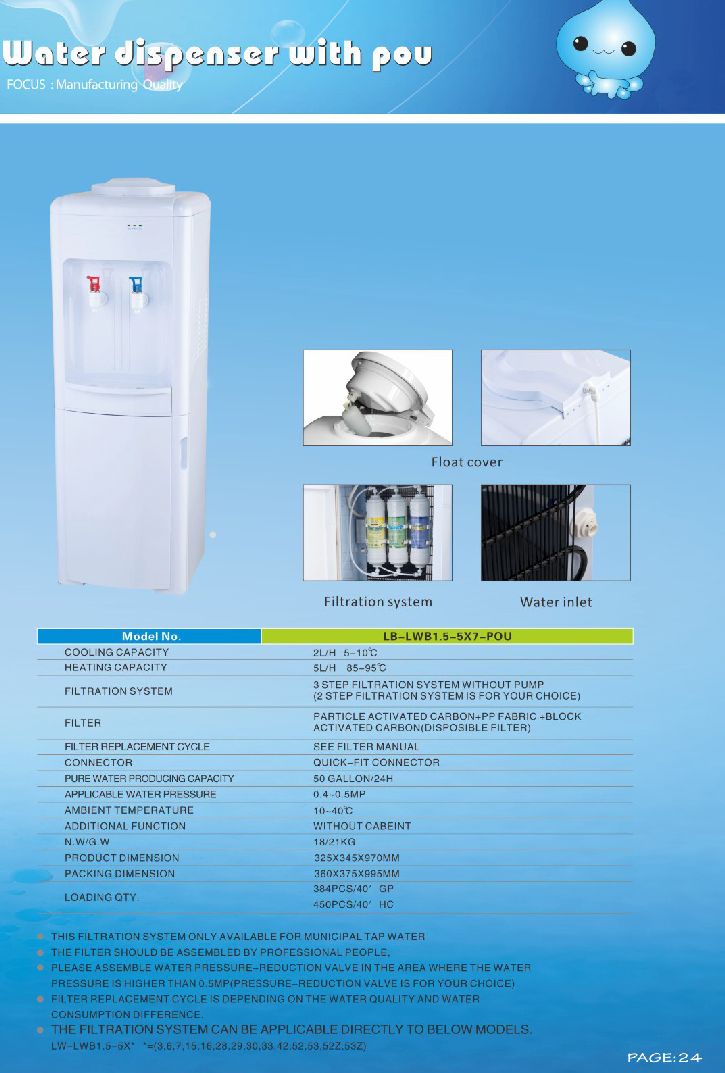 water dispenser with filter system 5X7 POU