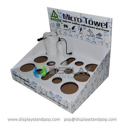 POP Corrugated Cardboard Counter Top Display Unit with Holes for Towel Displays