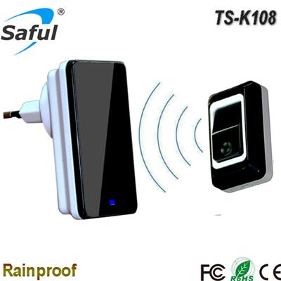 Saful TS-K108 1V1 Plug-in Wireless Doorbell Push Button 1000ft / 300m Range Waterproof Door Chime with 36 Chimes Black
