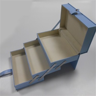 Blue Collapsible Leather Cosmetic Box