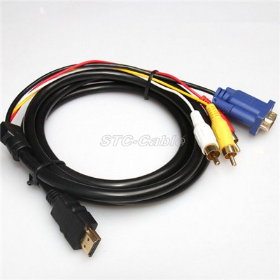 Multipurpose VGA To D Type HDMI Cable With Three Rca Jack