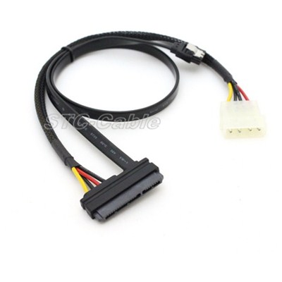SATA 22pin Female To SATA 7pin With LP4 Power Cable Black