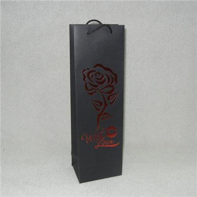 Black Cardboard Paper Wine Bag With Rope Handles