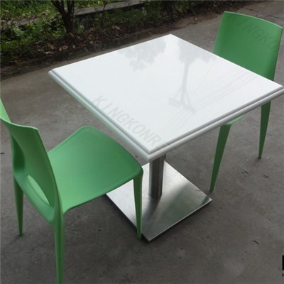 White Marble Solid Surface Square Dining Table For 2 People