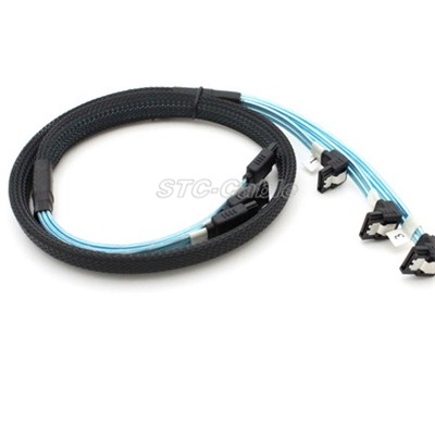 SATA 7Pin 90 Degree To 180 Degree Cable With Latch X 3 (Sleeved) Blue