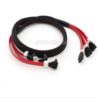 SATA 7Pin 90 Degree To 180 Degree Cable With Latch X 3 (Sleeved) Red