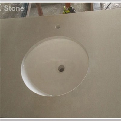12 Inch Deep Beige Quartz Stone Bathroom Vanity Tops With Sink
