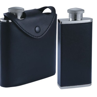 HF145 3oz x 2pcs Stainless Steel Barware Square Shape Hip Flask Wine Flask with Leather Bag
