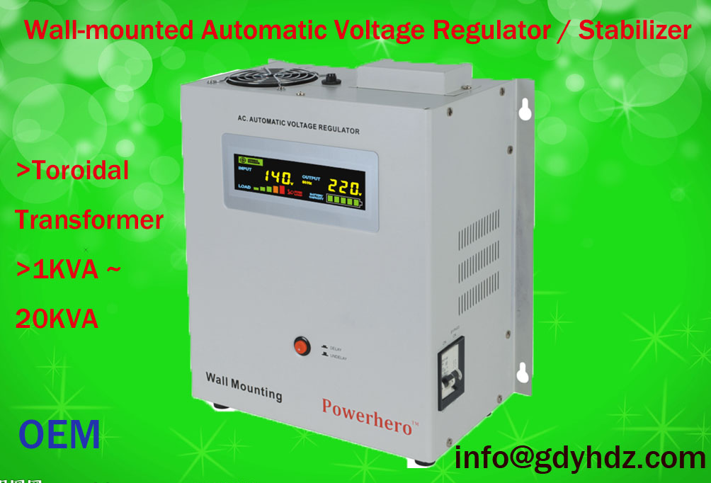 1KVA-20KVA  Wall-mounted AVR/voltage stabilizer with toroidal transformer/colorful display