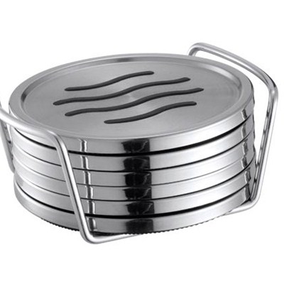 CA008 Stainless Steel Barware Round Cup Coasters with Stand EVA Backing