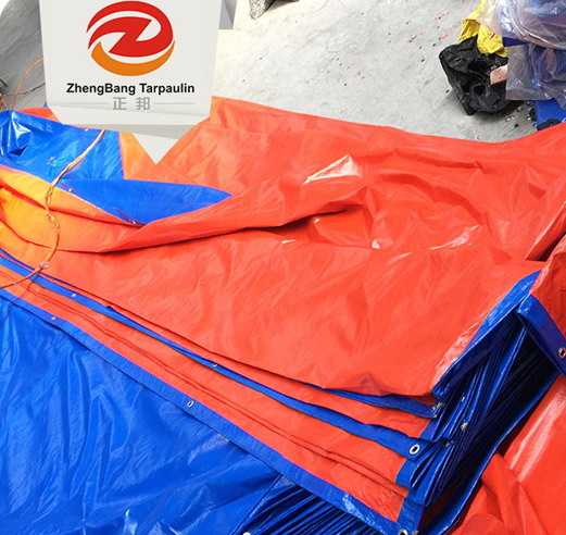 Awning fabric PE tarpaulin blue/orange for tents