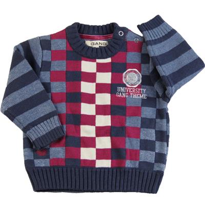 classic infant boy's jacquard pullover snap striped applique campus sweater