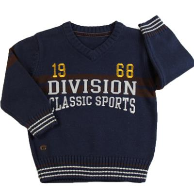 European style navy striped embroidery campus sweater v-neck pullover knitwear