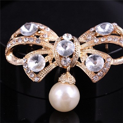 2015 Korean Fashion Manual Bow Brooch, Pearl Crystal Diamond Brooch,Welcome To Sample Custom
